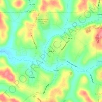 Topografisk kart United, høyde, relieff