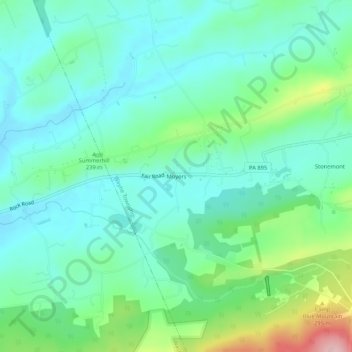 Topografisk kart Moyers, høyde, relieff