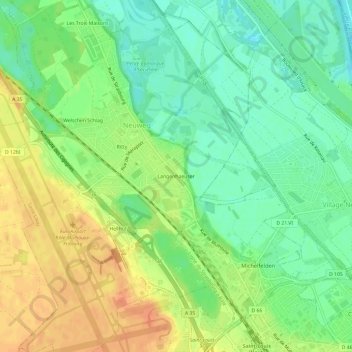 Topografisk kart Langenhaeuser, høyde, relieff