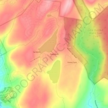 Topografisk kart Tamiment, høyde, relieff