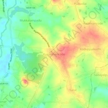 Topografisk kart Kurunthencode, høyde, relieff