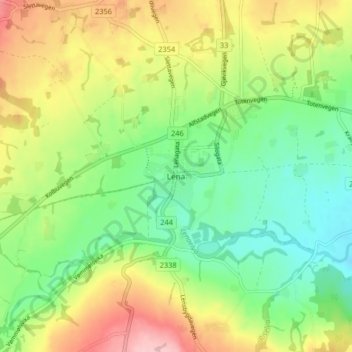 Topografisk kart Lena, høyde, relieff
