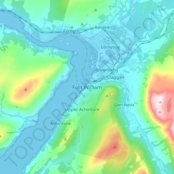 Topografisk kart Fort William, høyde, relieff