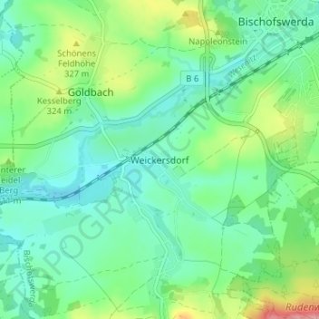 Topografisk kart Weickersdorf, høyde, relieff