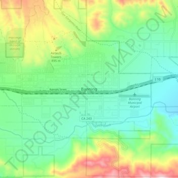 Topografisk kart Banning, høyde, relieff
