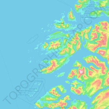 Topografisk kart Burøya, høyde, relieff