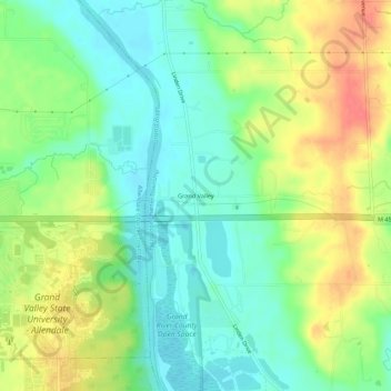 Topografisk kart Grand Valley, høyde, relieff