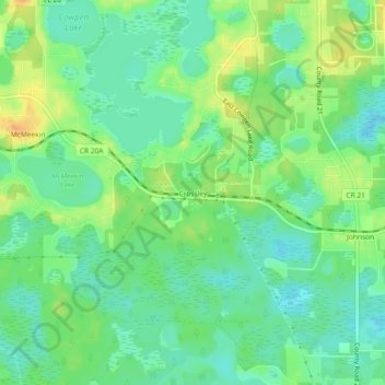 Topografisk kart Crossley, høyde, relieff