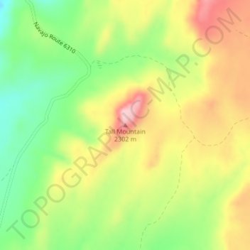 Topografisk kart Tall Mountain, høyde, relieff