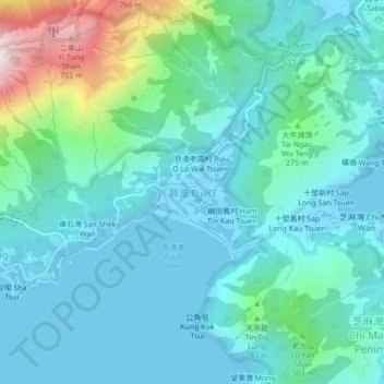 Topografisk kart Pui O, høyde, relieff