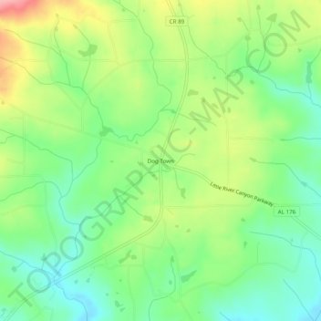 Topografisk kart Dog Town, høyde, relieff