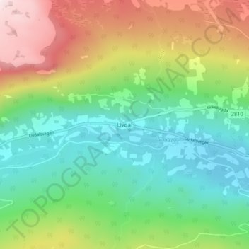 Topografisk kart Uvdal, høyde, relieff