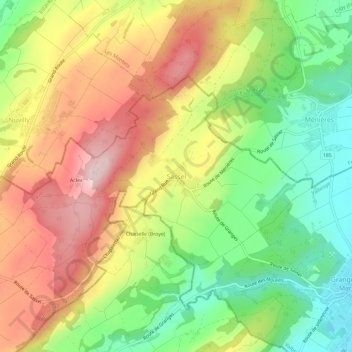 Topografisk kart Sassel, høyde, relieff