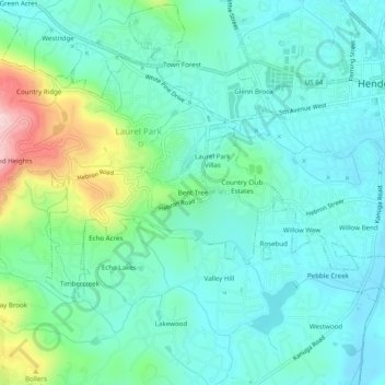 Topografisk kart Bent Tree, høyde, relieff