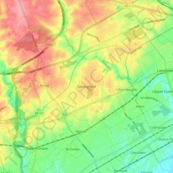 Topografisk kart Springfield, høyde, relieff