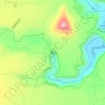Topografisk kart Wailua Falls, høyde, relieff