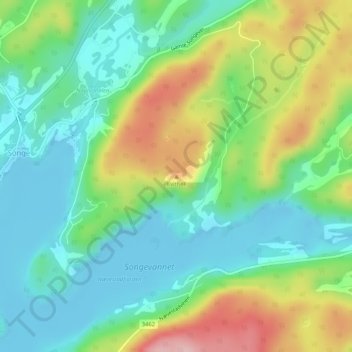 Topografisk kart Kvitfjell, høyde, relieff