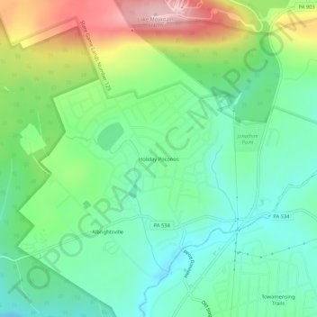 Topografisk kart Holiday Poconos, høyde, relieff