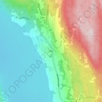 Topografisk kart Hov, høyde, relieff