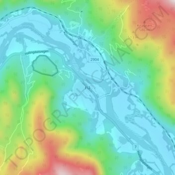 Topografisk kart Flå, høyde, relieff