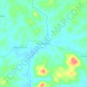 Topografisk kart Nyankumasi, høyde, relieff