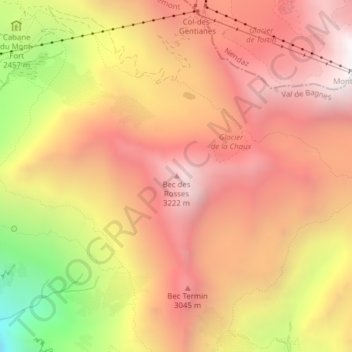 Topografisk kart Bec des Rosses, høyde, relieff