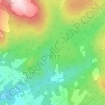 Topografisk kart Liaberget, høyde, relieff