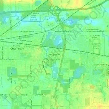 Topografisk kart Morgan Park, høyde, relieff