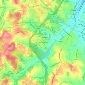 Topografisk kart South Uniontown, høyde, relieff