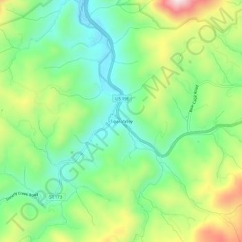 Topografisk kart Tiger Valley, høyde, relieff