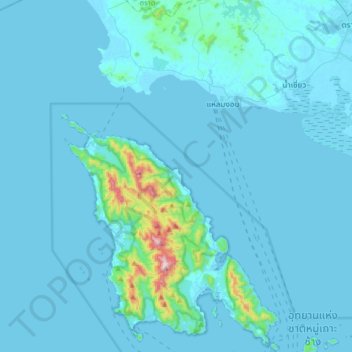 Topografisk kart Ko Chang, høyde, relieff