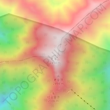Topografisk kart Fanjing Mountain, høyde, relieff