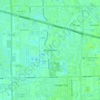 Topografisk kart Pine Island, høyde, relieff