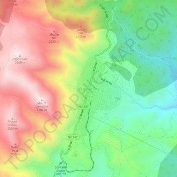 Topografisk kart Virginia City, høyde, relieff