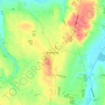 Topografisk kart Blenstrup, høyde, relieff