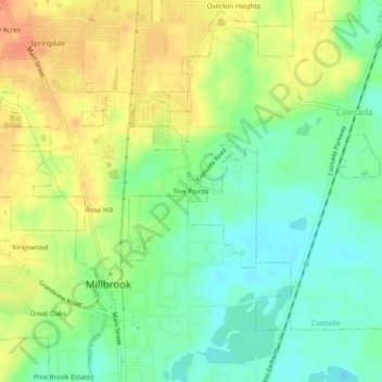 Topografisk kart Five Points, høyde, relieff