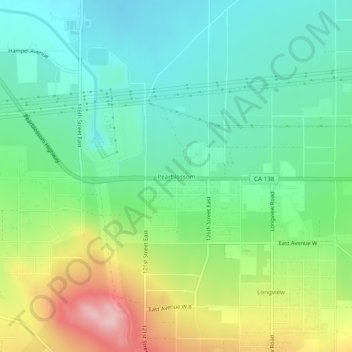 Topografisk kart Pearblossom, høyde, relieff