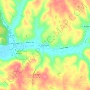 Topografisk kart Pikes Peak, høyde, relieff