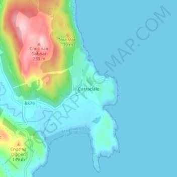 Topografisk kart Carradale, høyde, relieff