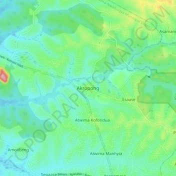 Topografisk kart Akropong, høyde, relieff