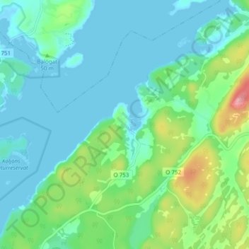 Topografisk kart Kungsviken, høyde, relieff