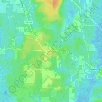 Topografisk kart Live Oak, høyde, relieff