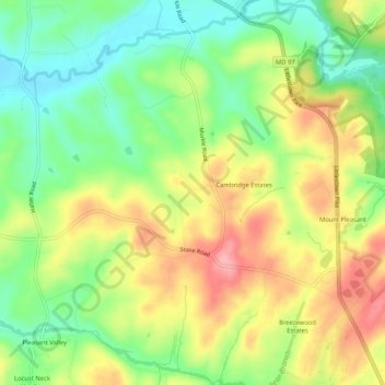 Topografisk kart Linden Estates, høyde, relieff