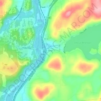 Topografisk kart Purdys, høyde, relieff