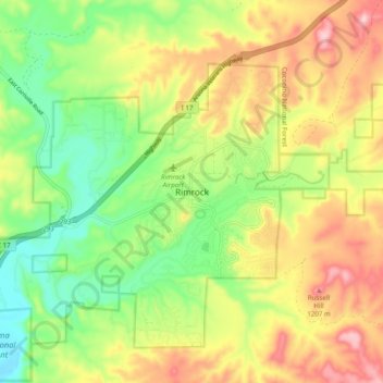 Topografisk kart Rimrock, høyde, relieff