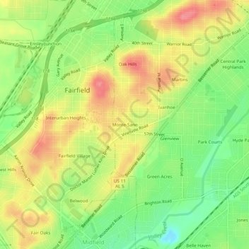 Topografisk kart Monte-Sano, høyde, relieff
