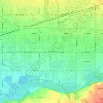 Topografisk kart Pear Park, høyde, relieff