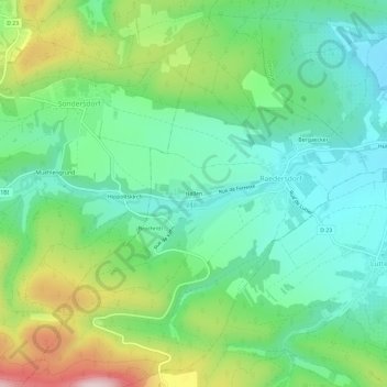 Topografisk kart Hallen, høyde, relieff