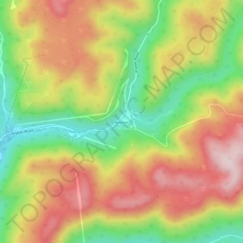 Topografisk kart Anjean, høyde, relieff