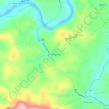 Topografisk kart Barren Springs, høyde, relieff